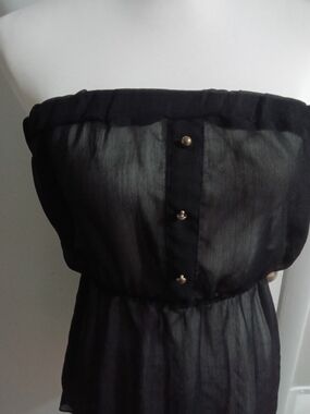 Body Central Black Strapless Chiffon Dress with Gold Buttons